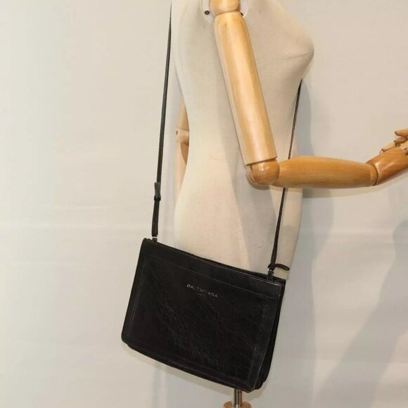 BALENCIAGA Navy Pochette Shoulder Bag Leather Black - Picture 3 of 15